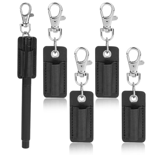 4 Pieces Lanyard Pen Holder, Pen Keychain Holder Pen Clip for Lanyard, Pen Holder Clip Anti-Lost Pen Holder Neck for Badge, Portable PU Leather Neck Pen Holder Keychain Pen Holder for Clipboard Badge