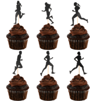 24PCS Black Glitter Running Cupcake Toppers, Running Cupcake Picks, Sports Cake Decorations, Fitness Theme Marathon Theme Decorations for Birthday Party Cake Decorations Supplies