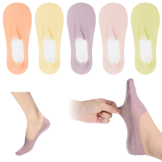 Skrfren 5 Pairs Invisible Ice Silk Breathable No Show Socks Womens for Flats, Ultra Low Cut Liner Non Slip Hidden Low Cut Ice Silk Nonslip Liner Socks for Women