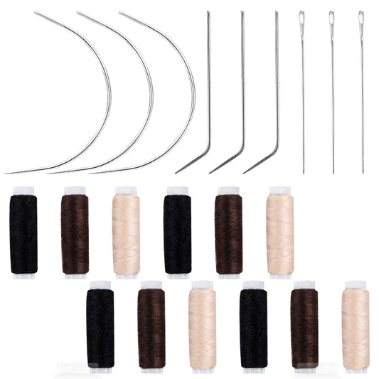 Hair Needle and Thread Set Sewing 12 Pcs Set Hair Extension Tools Curved Needle Colored Weaving Thread for Making Wig, Sew in Needle and Thread Hand Sewing Hair Weave Extension