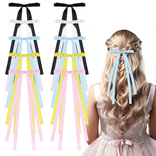 10PCS Hair Bow Clips Hair Accessories Set Tassel Hair Bows for Women Ribbon Bowknot Ponytail Accessories Satin Ribbon Claws for Women's Hair Design(5 Colors)