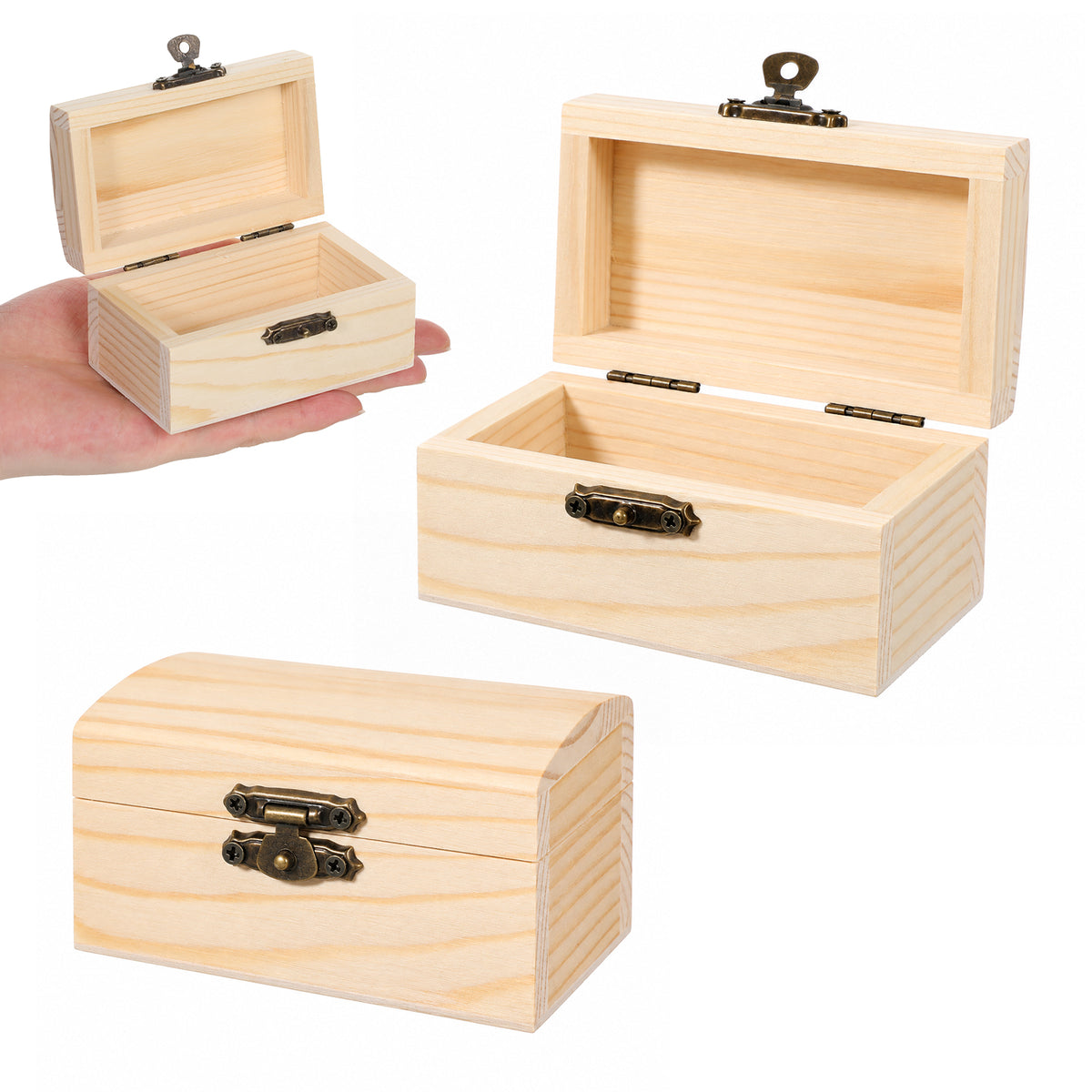 Wooden Box with Hinged Lid, 2 Pcs Unfinished Wooden Keepsake Box Plain
