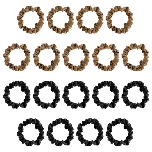16 PCS Satin Hair Scrunchies Silk Scrunchies for Women and Girls, Hair Ties Silky Small Elastic Hair Bobbles Ponytail Holders Curly Hair Accessories for Sleep Thick Thin Hair Styling Curly Black Brown