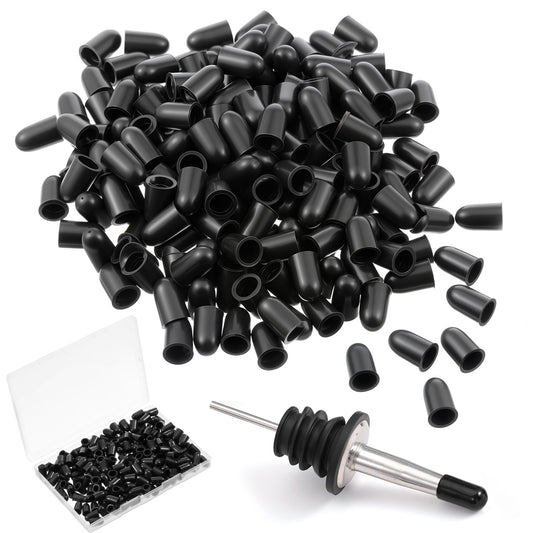180 Pcs Pourers Dust Covers, Pourers Spout Dust Covers Black Liquor Spout Cover Olive Oil Liquor Bottle Cap Bar Bottle Pour Spot Caps Rubber Wine Pourer Cover for Liquors Bottles Pourer (Black)