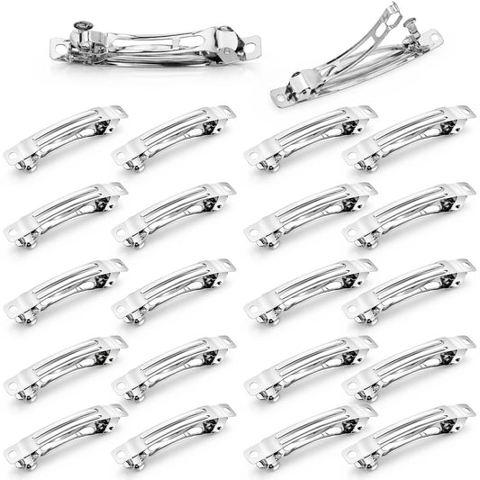 20 Piece Blank French Barrette Hair Clips 6cm/2.4'' and 8cm/3'' Silver Metal French Hair Barrettes DIY Craft Automatic Spring Snap Hairclips Clasps for DIY Hairs Accessories