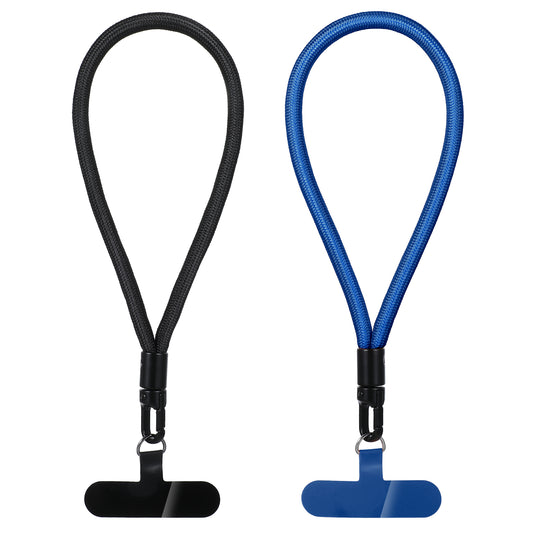 Phone Wrist Strap, 2 Pcs Nylon Phone Wrist Lanyard with Tether Tab Cell Phone Bracelet Strap Anti-Loss Wristlet Keychain Compatible for Most Phones Case (Black, Blue)