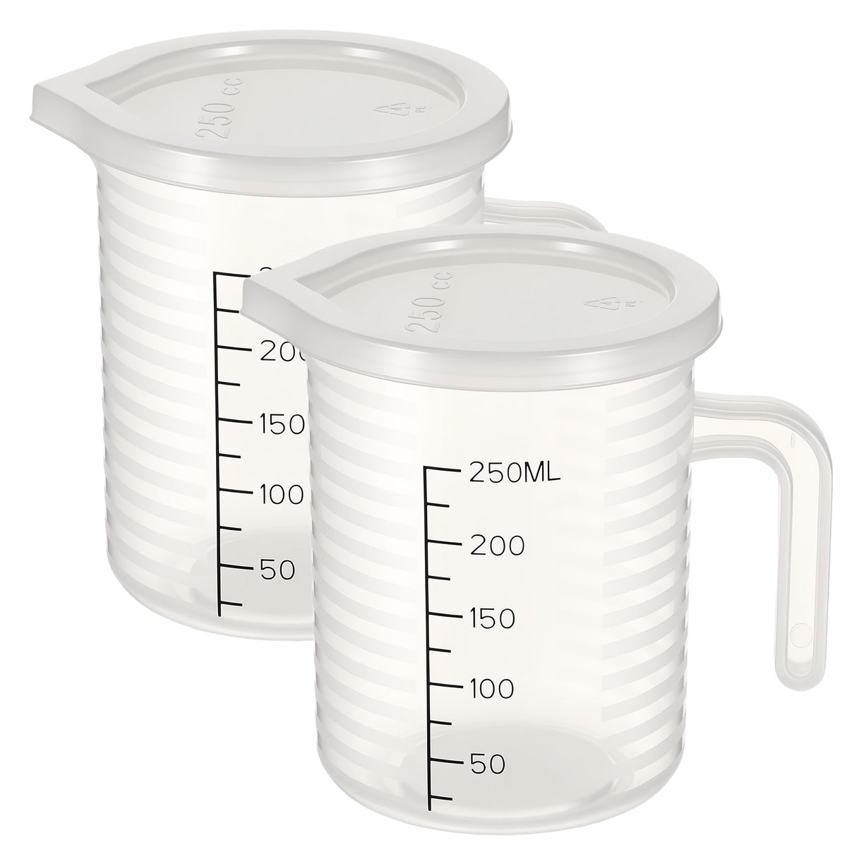 2 Pack 250ml Plastic Graduated Beaker, Liquid Measuring Cups with Lid