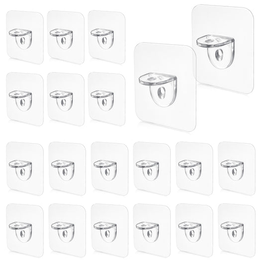 20 Pack Shelf Support Pegs Clear Bracket Clips Holders Self Adhesive Bracket No Punching Strong Partition Pin for Shoe Book Shelves Makeup Storage Closet Clapboard Layer