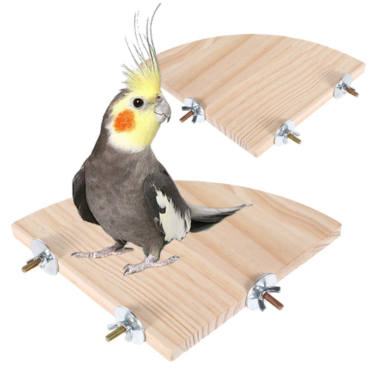 2PCS Bird Perch Stand Platform Flat Wood Bird Platform Birds Perch Flat Stand Solid Wood Parrot Perches Platforms Natural Wooden Perches Toys Animal Climbing Shelf for Cages Parakeet Conure Finch