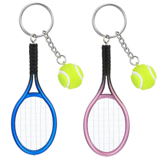 FdcLixuvol Tennis Keychain, 2 Pcs Cute Tennis Accessories Colorful Mini Sport Party Decorations Fashionable Jewelry Ball Key Ring Bag Charm for Sport Lovers Team, Women, Men (Blue, Purple)