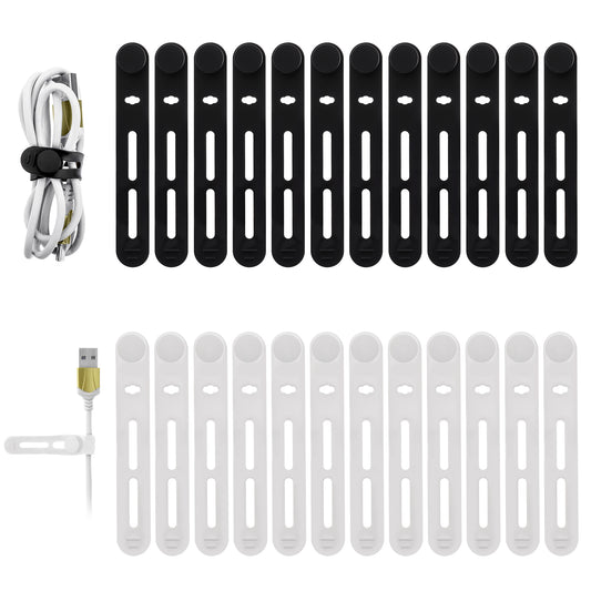 24Pcs Silicone Cable Ties Reusable Cord Ties, Adjustable Silicone Wrap Wire Organizer, Travel Wire Ties Silicone Cable Straps Charging Cable Ties for Earphone Computer Wire Desk Cord Management
