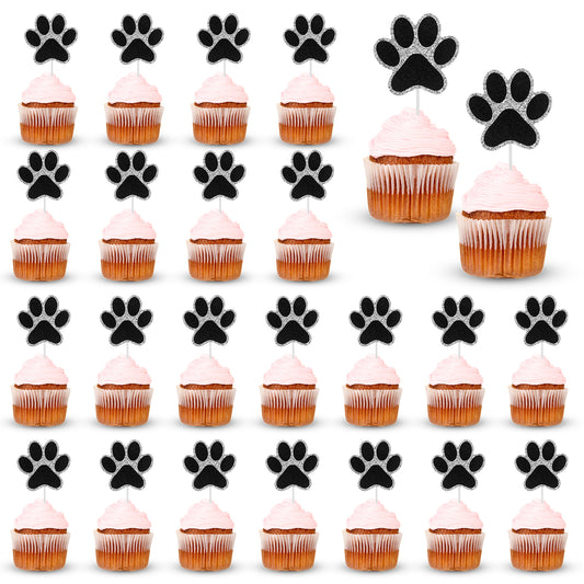 24 Pcs Paw Cake Toppe Dog Paw Dessert Cupcake Topper Paw Print Cupcake Topper Dog Birthday Party Supplies for Pet Birthday Party Decorations