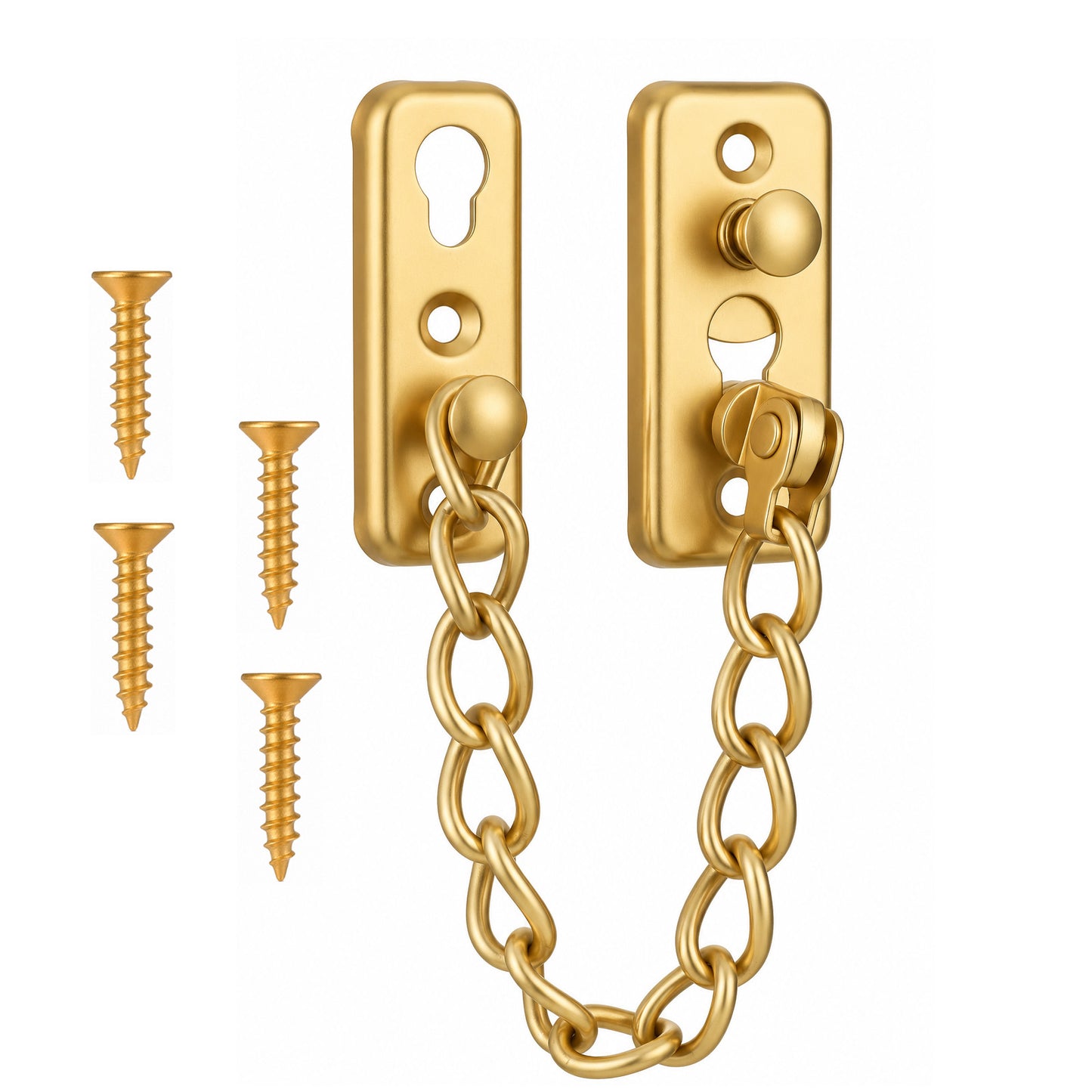 Door Chain Lock, Heavy-Duty Stainless Steel Security Chain Guard for Door with Spring Button Latch with 4 Screws for Interior Home Apartment Bedroom Hotel Garage Doors Lock Security Chains (Gold)