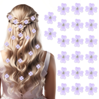 20pcs Mini Purple Flower Hair Clips, Cute Hair Pins with Rhinestone, Mini Flower Decorative Hair Clips, Small Bling Wedding Hair Barrettes Bridal Hair Accessories for Girls Women