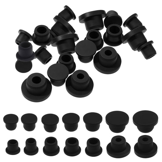 21 Pcs Reusable Silicone Salt and Pepper Shaker Stoppers Plugs, 1/5 to 5/8 Inch Salt Shaker Plugs,10, 11, 12, 13, 14, 15, 16 mm Stoppers for Pots Bottles, Black