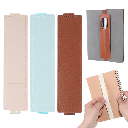 3 PCS Elastic Pen Holder for Notebook, Adjustable Straps Leather Pen Sleeve Pouch with Elastic Band Pencil Holder Case for Notebook, Journal, Planners, Binders, Books Office Supplies(Brown Beige Blue)