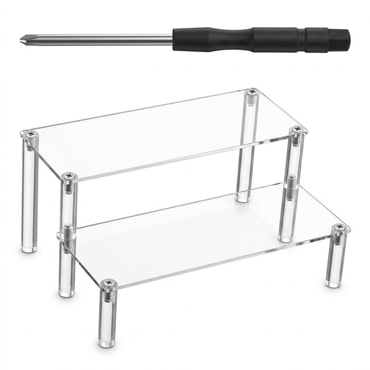 QfwdfcTrenz Acrylic Riser, 2 Tier Display Stand Clear Shelf 20 x 14 x 9.8cm Small Display Shelf Rectangular Organizer for Cosmetic Products Tabletop Cupcake Figures Jewelry Desserts