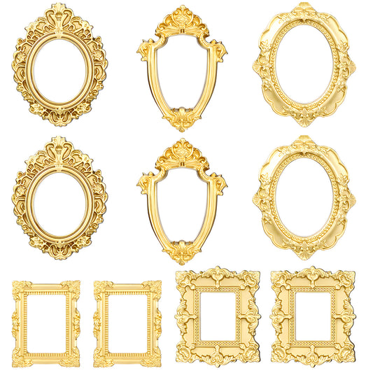 10 Piece Mini Gold Picture Frames Small Vintage Resin Picture Frame Oval Rectangle Wall Hanging Display Photo Frames Ornaments for DIY Jewelry Display Party Home Hotel Decor