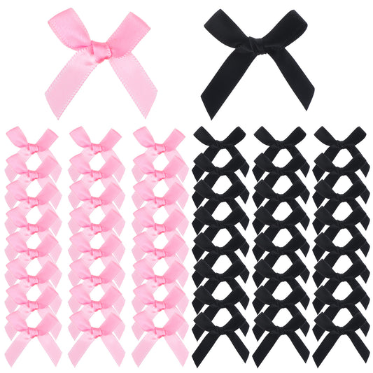 Psyqtsuary 50 Pcs Mini Bows Black and Pink Bows 4x4cm Satin Ribbon Bow DIY Cute Small Satin Bow for Craft Sewing Scrapbooking Christmas Party Wedding Gift Wrapping (Black and Pink 25 Each)