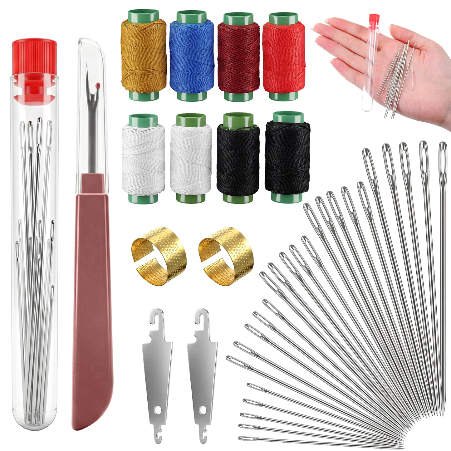 39PCS Steel Needles for Hand Sewing, Sewing Kit for Adults Big Eye Steel Tool Set, Needle and Thread Kits, Threader and Needle Repair Kit Stainless for Beginners & Daily Use