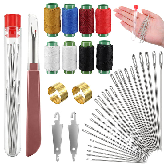 39PCS Steel Needles for Hand Sewing, Sewing Kit for Adults Big Eye Steel Tool Set, Needle and Thread Kits, Threader and Needle Repair Kit Stainless for Beginners & Daily Use