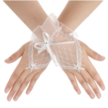 salbsever White Lace Gloves Lace Gloves, Bow Rhinestone Wedding Mesh Sheer Fingerless Gloves, Bridal Prom Gloves, Women's Bow Mesh Gloves Lace Bow Short Gloves for Banquet Party Wedding