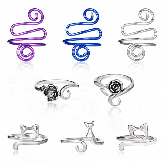 8 Piece Knitting Crochet Loop Ring for Fingers Adjustable Yarn Tension Control Ring Metal Open Yarn Guide Crochet Rings Braided Faster Knitting Thimbles Holders Accessories for Crocheters Knitters