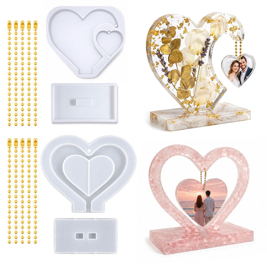 2 Set Heart Photo Frame Resin Molds, Heart Shape Silicone Molds Epoxy Resin Picture Frame 3D Photo DIY Epoxy Casting Mould Art Crafts Table Home Table Decorations Gift