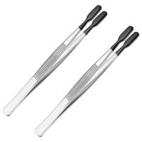 2 Pieces Rubber Tipped Tweezers, Flat Tip PVC Rubber Coated Precision Tweezers, Flat Tip Long Tweezer, for Stamps Coins Jewelry Crafts Industrial Electronic Lab