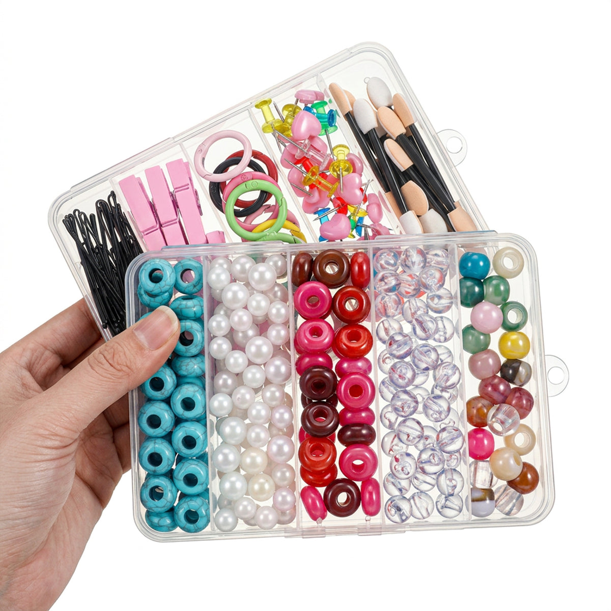 2 Pcs 5 Grid Small Compartment Organizer Box Clear Plastic Bead Organizers
