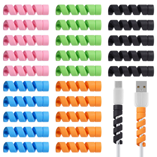 35 PCS Charger Cord Protector Spiral Charging Cable Protector Cord Savers Break-and-Bend-Resistant USB Wire Cover for Phone Headphone Laptop Wrap Accessories(5 Colors)