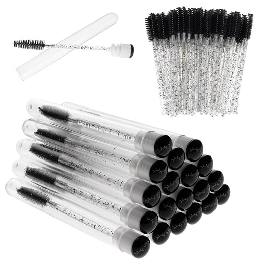 20 Pieces Mascara Wand Brushes Tubes Set Black Disposable Eyelash Brushes Replacement Makeup Brush Mascara Wand with 20 Pieces Empty Container Tubes for Eyelash Extension Lash Mascara Wand