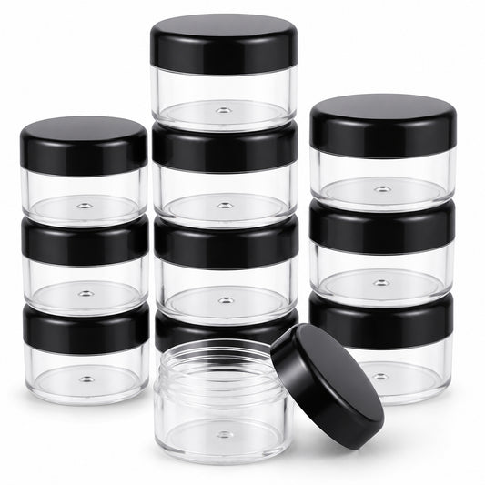 12 PCS Small Plastic Containers with Lids, 5g 10g 15g Mixed Sizes Leak Proof Round Sample Pots, Refillable Cosmetic Jars for Creams Lotions Lip Balm Travel Storage