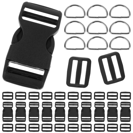 Mozeat Lens 6 Pcs 1 Inch Buckles for Straps with 12 Pcs Glide Slide Clip 6 Pcs Metal D Ring Quick Side Release Buckle Adjustable Plastic Buckle Clip Fit 1 Inch Wide Nylon Webbing Canvas Strap Black