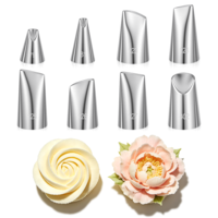 8PCS Rose Flower Piping Tips Set, Stainless Steel Cake Decorating Tips, Petal Icing Tip, Frosting Icing-Tips, Large Piping Tip Set, Reusable Icing Nozzles for Cake, Cookie