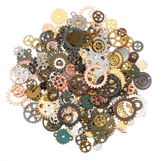 200 Gram Steampunk Gears Accessories Decor Mix Antique Steampunk Wheel Alloy Gear DIY Metal Pendants Charms Wheels for Crafting Jewelry Making
