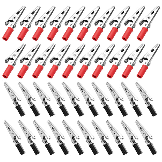 40Pcs Red and Black Alligator Clips Electrical Test Clamp with Plastic Hand
