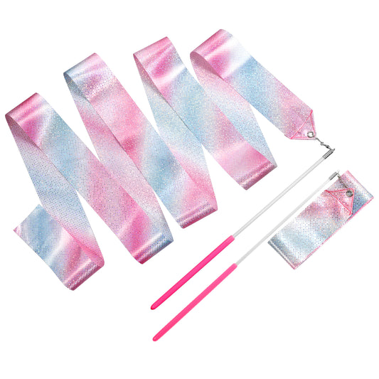 4 Pcs 78.7inch Gymnastic Ribbon Dance Ribbons Sparkling Rhythmic Gymnastics Ribbon Twirling Baton Streamers Rhythmic Gymnastics for Kids Artistic Dancing Training Party Favors with Ribbon Dancer Wand
