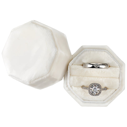 Psyqtsuary Velvet Ring Box 3 Slots Octagon Ring Bearer Box Ring Box Vintage Octagon Ring Display Holder Wedding Day White Ring Box Ring Holder 3 Slot Ring Box for Ceremony Photography Display
