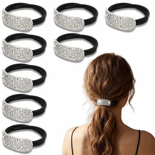 8pcs Sparkly Rhinestone Hair Ties, Crystal Ponytail Holders, Elastics Scrunchies Fancy Crystal Hair Ties for Thin Thick Hair, Rhinestone Hair Accessories for Women Girls Silver Gold