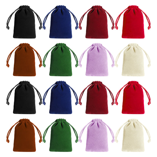 Xelsluthe 16 Pack Velvet Drawstring Bags, Mini Velvet Jewelry Pouches, 9x7 cm Velour Storage Bags for Dice, Crystals, Gift Packaging, 8 Colors