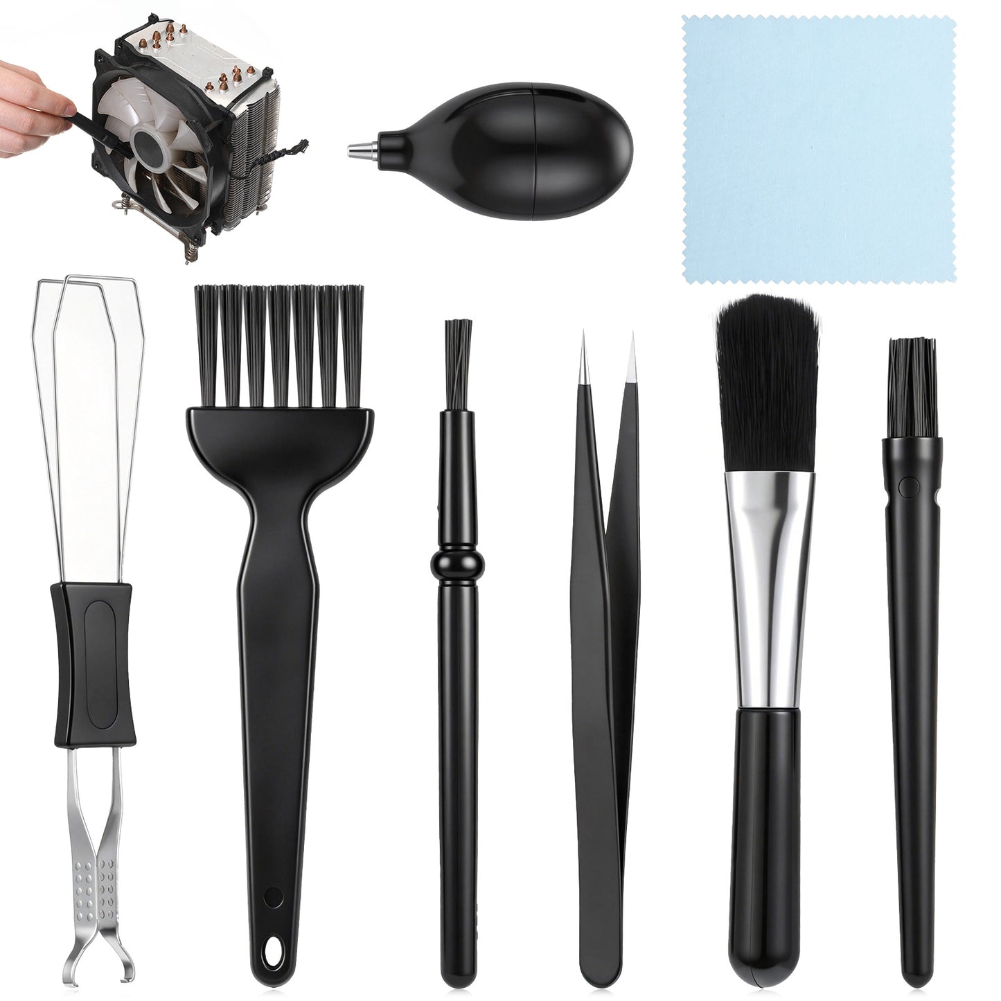 Mini Keyboard Cleaning Brushes Kit, 8 Pack Plastic Anti Static Brush Set with Stainless Steel Handle, Small Electronics Dust Cleaner for Laptop, Computer, PC, Motherboard, Camera, Office and Home