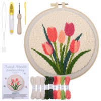 Xyembu Punch Needle Embroidery Kits, DIY Punch Needle Kit, Flowers Embroidery Craft Kits, Punch-Needle Kit for Adults Beginners, Include Fabric, Hoops, Yarns and Sewing Needles (8 Inch)