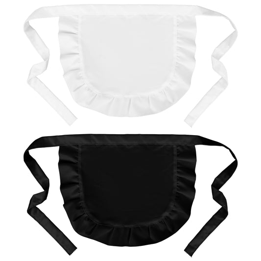 2pcs Cosplay Waist Apron, White and Black Puffy Tight Costume Half Apron Kitchen Party Favors Maid Half Aprons Party Cosplay Costumes Dress Accessory for Women Girls