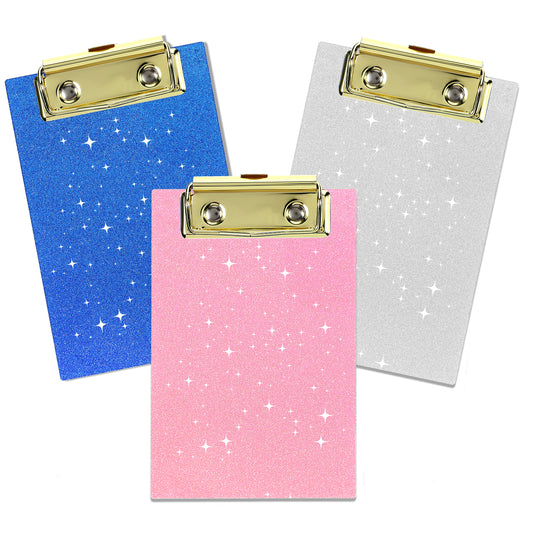 3pcs Mini Glitter Clipboard, Bling Acrylic Small Clipboard, 4"X6" Fashion Clipboard with Low Profile Clip, Mini Pocket Size Clip Boards for Office Classroom Nurses Teacher Cute Portable Clip Board