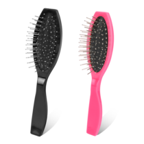 2 Pack Stainless Steel Wig Wire Brush, Portable Professional Wig Brushes Synthetic Hair Brush for Women and Men, Metal Wig Combs for Hair Extensions, Wigs Detangling, Barber, Beginner（Black, Rose Red）