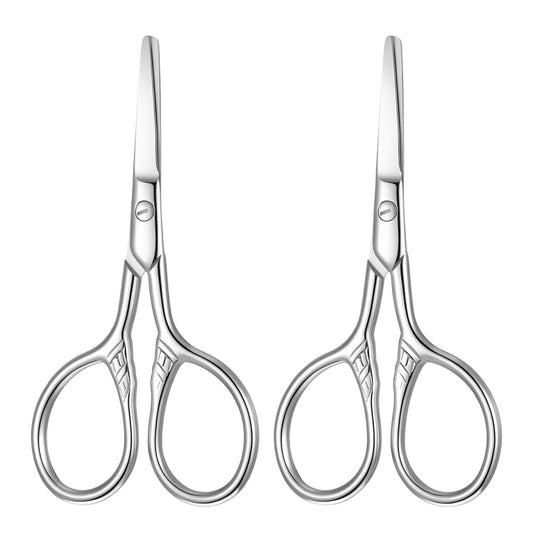 2 Pcs Round Head Grooming Scissors Facial Hair Scissors for Women Men