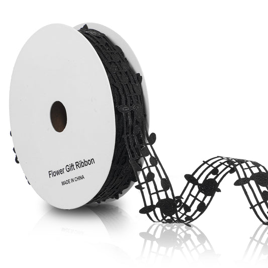1 Roll 20 Yards Music Note Ribbon Black Notation Ribbons Hollow Cut Out Music Note Ribbon Hollow Polyester Ribbons for Scrapbooking Gift DIY Handmade Craft Birthday Party Decoration