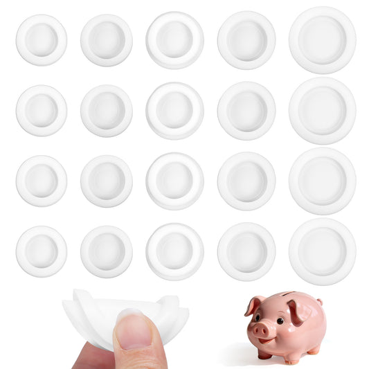 Silicone Piggy Bank Stopper, 20 PCS 5 Sizes Round Piggy Bank Plug Replacement Rubber Saving Box Plug, Hole Cover for Coin Jar Coin Banks Saving Box, Suitable for 26mm/30mm/32mm/38mm Hole (White)