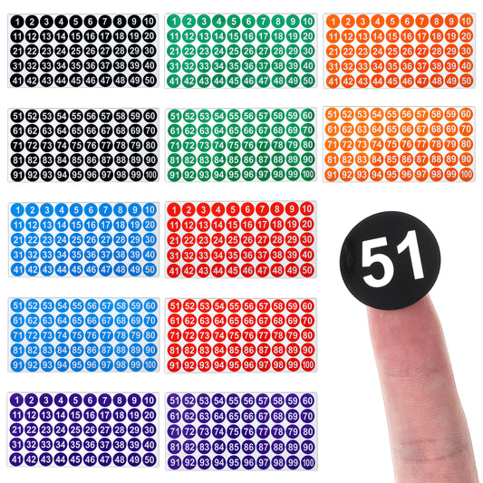 Number Stickers 1-100, 12 Sheets 1 Inch Round Sticky Numbers Sticker, Self-Adhesive Small Number Stickers Numbered Labels for Sorting Organizing Boxes Toolbox Lockers, Colorful